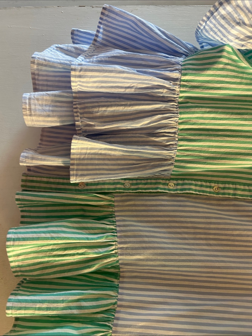 Entro Green & Blue Striped Ruffle Button-Front Blouse - Picture 4 of 7